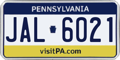 PA license plate JAL6021