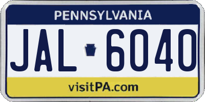 PA license plate JAL6040