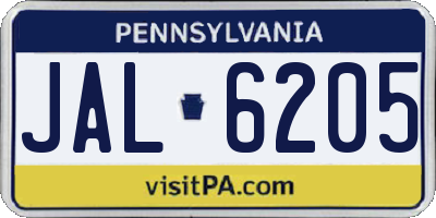 PA license plate JAL6205
