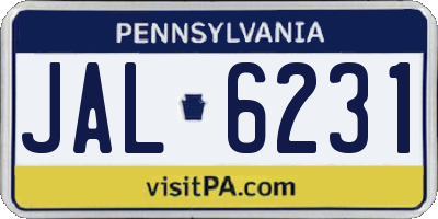 PA license plate JAL6231