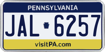 PA license plate JAL6257