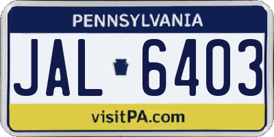 PA license plate JAL6403