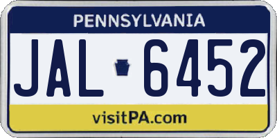 PA license plate JAL6452