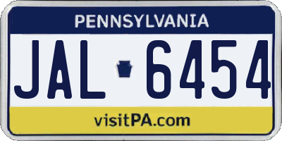 PA license plate JAL6454