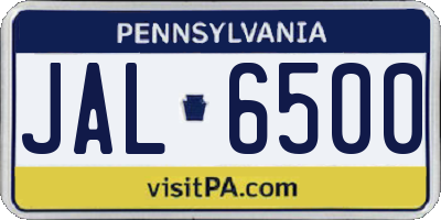 PA license plate JAL6500