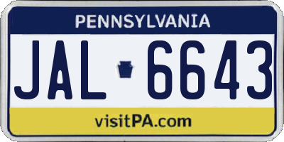 PA license plate JAL6643
