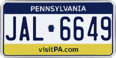 PA license plate JAL6649