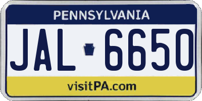 PA license plate JAL6650