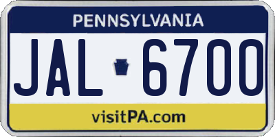 PA license plate JAL6700