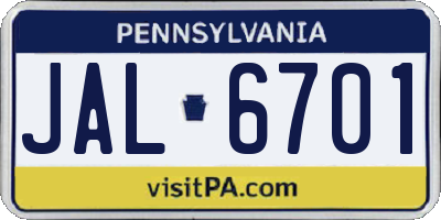 PA license plate JAL6701