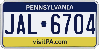 PA license plate JAL6704