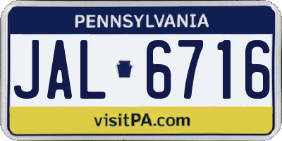 PA license plate JAL6716