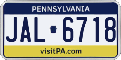 PA license plate JAL6718