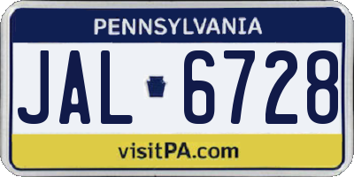 PA license plate JAL6728