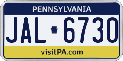 PA license plate JAL6730
