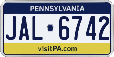 PA license plate JAL6742