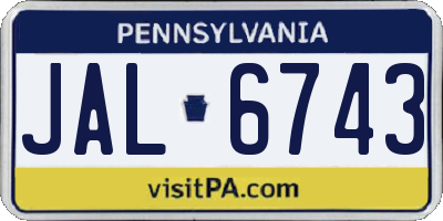 PA license plate JAL6743