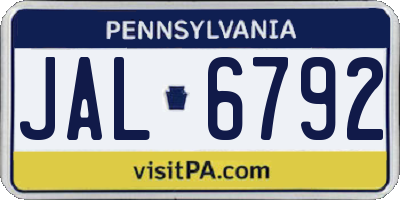 PA license plate JAL6792