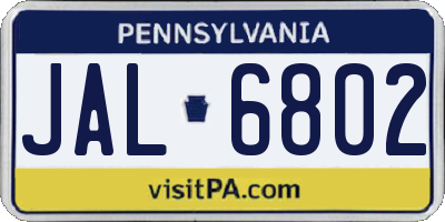 PA license plate JAL6802