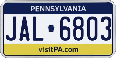 PA license plate JAL6803