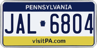 PA license plate JAL6804