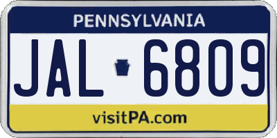 PA license plate JAL6809