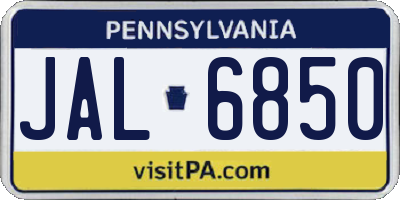 PA license plate JAL6850