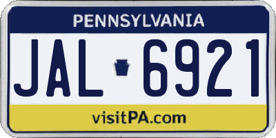 PA license plate JAL6921