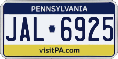 PA license plate JAL6925