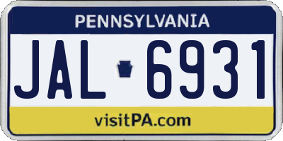 PA license plate JAL6931