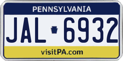 PA license plate JAL6932