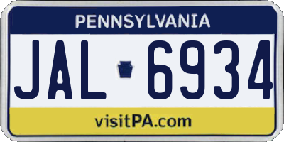 PA license plate JAL6934