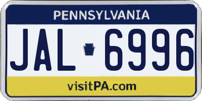 PA license plate JAL6996