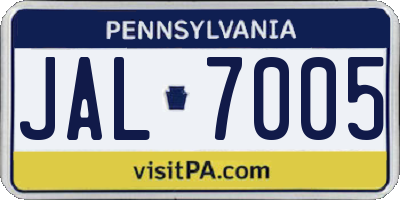 PA license plate JAL7005