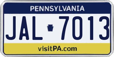 PA license plate JAL7013