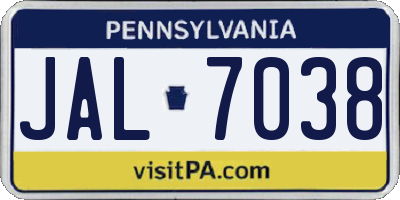 PA license plate JAL7038