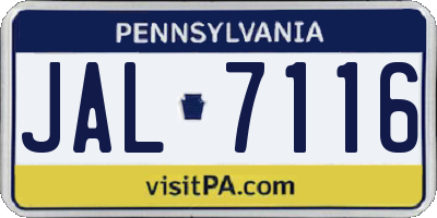 PA license plate JAL7116