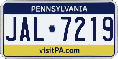 PA license plate JAL7219