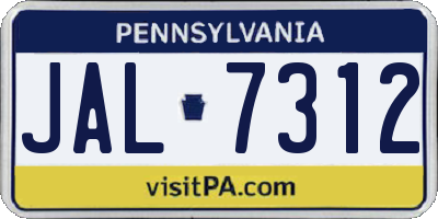 PA license plate JAL7312