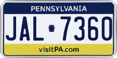 PA license plate JAL7360