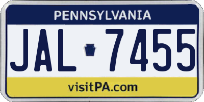 PA license plate JAL7455