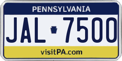 PA license plate JAL7500