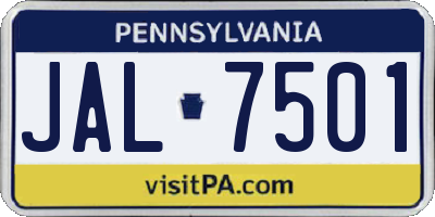 PA license plate JAL7501