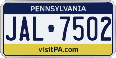 PA license plate JAL7502