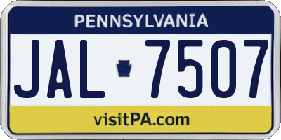 PA license plate JAL7507