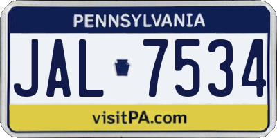 PA license plate JAL7534