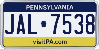 PA license plate JAL7538