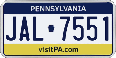 PA license plate JAL7551