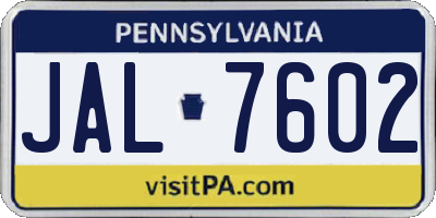 PA license plate JAL7602