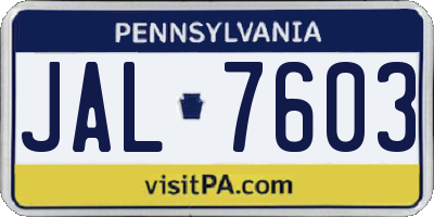 PA license plate JAL7603